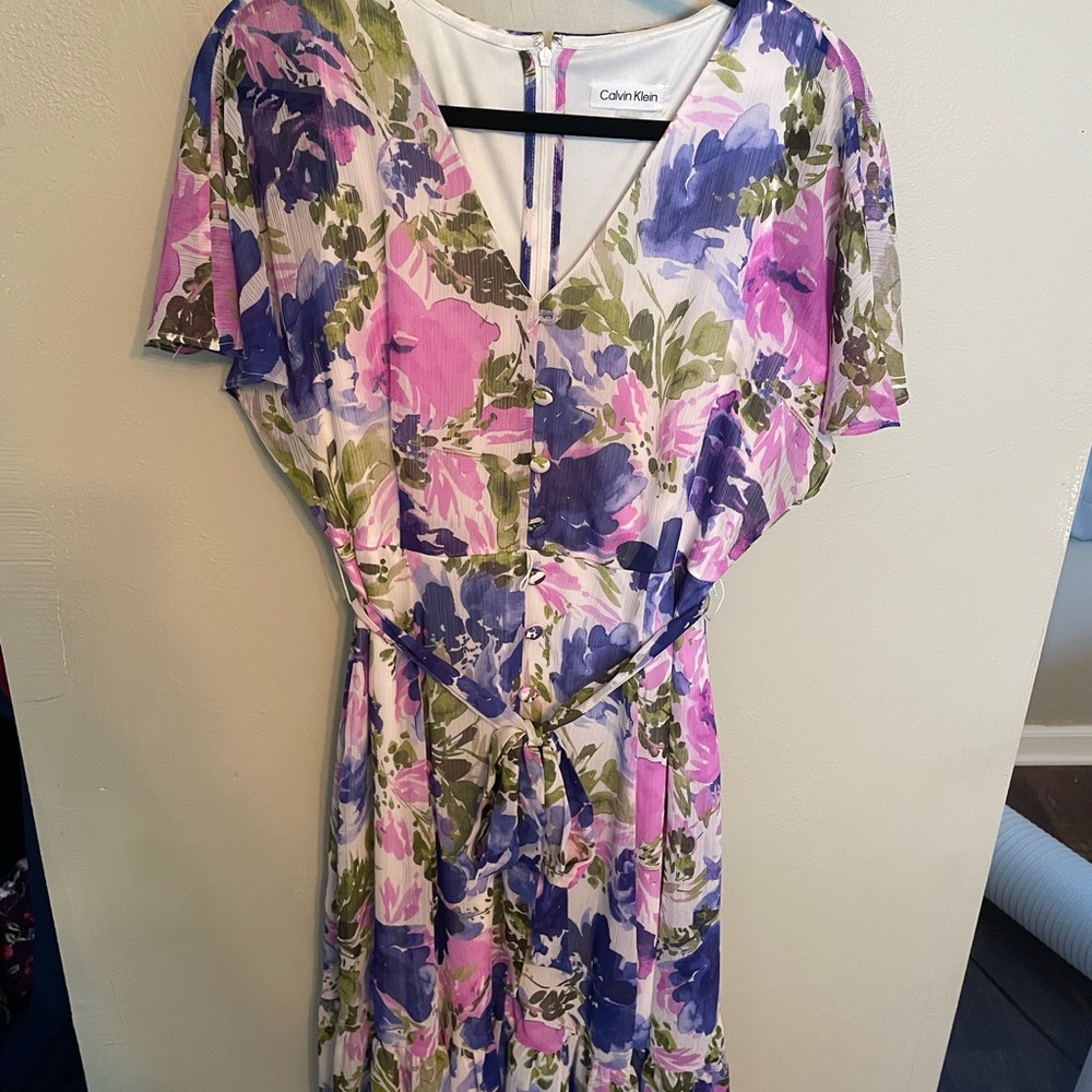 Calvin Klein Women's Floral Midi Dress - Purple, Pink, Green